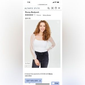 Altar’s State White Penny Bodysuit Size M